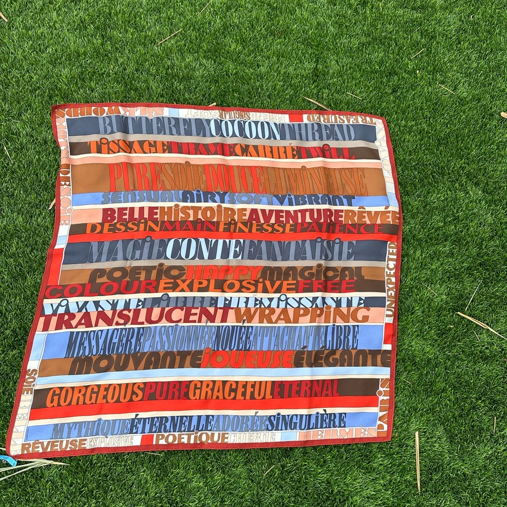 Hermes Multicolor Text Print Scarf